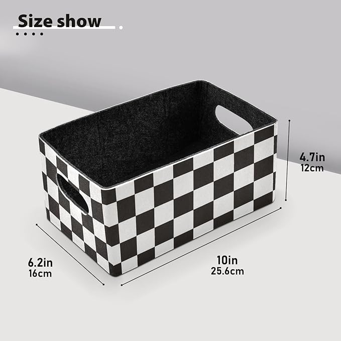 Checkered Black Closet Storage Bins 2 Pcs Felt Open Home Storage Containers Organizer with Handles Collapsible Shelf Basket for Home Office Craft Room Classroom Fabric