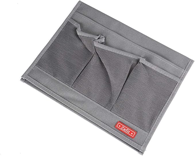 Zafit Bedside Storage Organizer, Table Cabinet Bedside Organizer Caddy for Remotes Phone Glasses (Classic 4 Pockets-Grey)