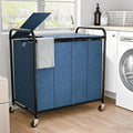 Laundry Sorter 4 Sections 48 Gal, Rolling Laundry Basket with Lockable Wheels and Lid, Laundry Hamper with 4 Separated Removable Bags Dirty Clothes Hamper for Laundry Room Organizer, Blue