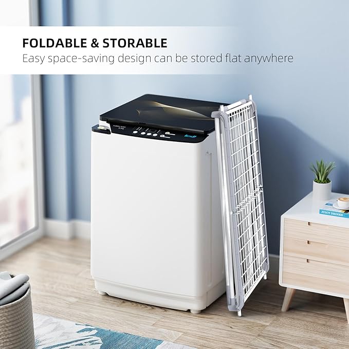Unkqan Clothes Drying Rack, Foldable Laundry Rack for Indoor Outdoor, 10pcs Sock Clips, Collapsible Space-Saving Drying Rack for Clothes Towels Dolls, White