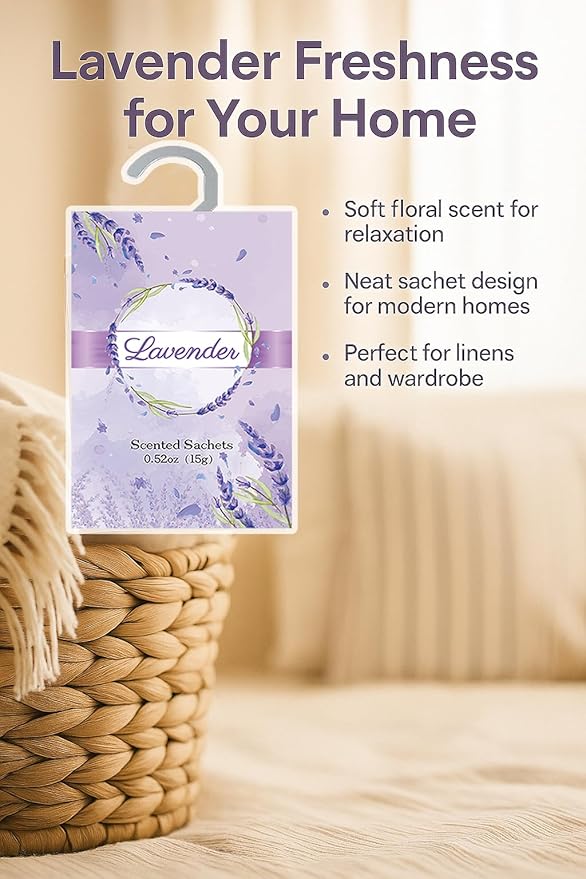 12 Packs Lavender Hanging Scented Sachets for Drawers and Closets with Retractable Hook| Long-Lasting Closet Air Freshener & Closet Deodorizer | Closet Scent Freshener (Lavender)