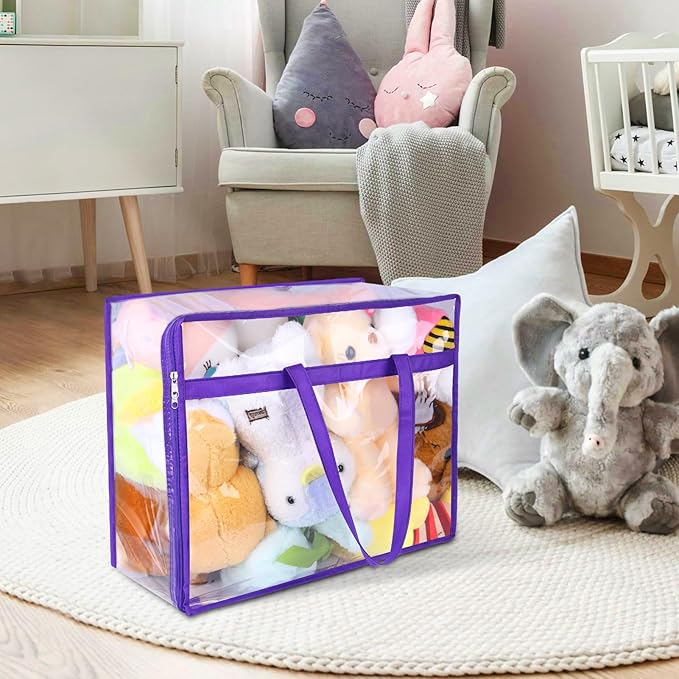 4 Pack Clear Zippered Storage Bags for Clothes, Closet Organizers and Storage Vinyl Bag for Bedding, Linen, Blankets, Comforters, Clothes & Toys Multi Purpose & Space Saver PVC Organizers