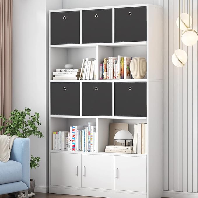 Fabric Cubes Storage Containers ,11 Inch Cloth Storage Cube Foldable Storage Bins Cubes Organizer Baskets with Dual Handles for Shelf Closet Set of 3,(Grey)
