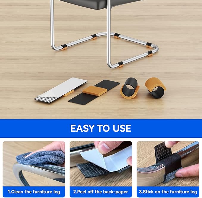 Sled Base Chair Floor Protectors Sled Base Chair Glides Wrap Around Floor Savers,Chair Leg Protectors Furniture Pads,Protect Floors Anti-Scratch Reduce Noise Easy Install (24pcs, Brown Felt Pads)