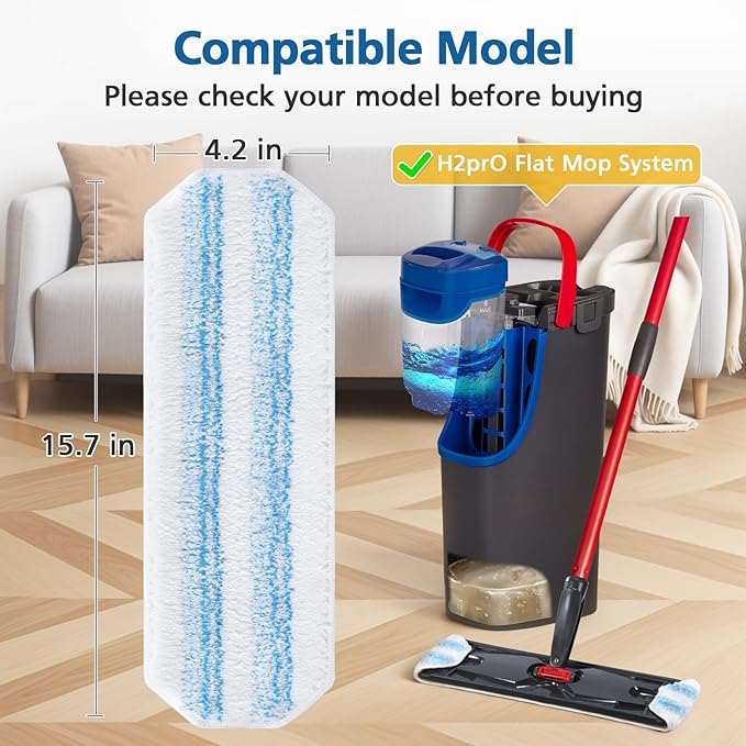 10 Pack H2prO Mop Pads Compatible with O Ceda H2PrO Flat Mo p System, 100% Microfiber Mop Head Replacements, Washable and Reusable, White