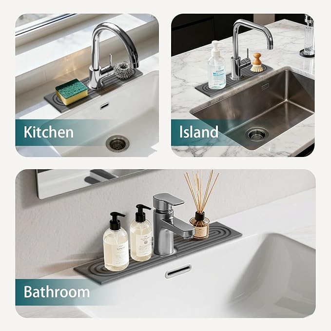 Stone Sink Mat for Kitchen - Water Absorbent Stone Tray, Quick Dry Faucet Mat, Kitchen Sink Splash Guard,Sink Mat & Base Faucet Mat for Counter Protection[Grey, 15.7"x3.9"]
