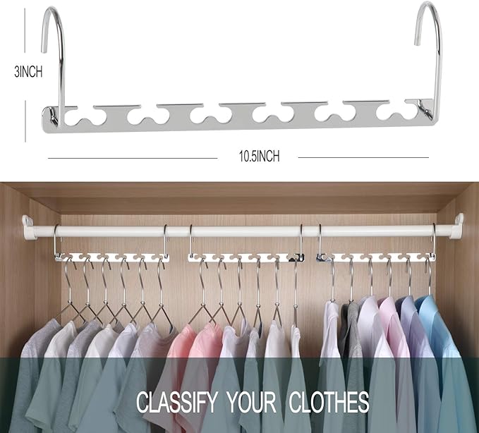 Meetu Space Saving Hangers - Metal Clothes Hangers with 6X2 Slots, Magic Cascading Design, Updated Hooks (Pack of 6)