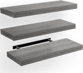 AMADA HOMEFURNISHING Floating Shelves, Wall Shelves for Bathroom/Living Room/Bedroom/Kitchen Decor, Grey Shelves with Invisible Brackets Set of 3 - AMFS07G