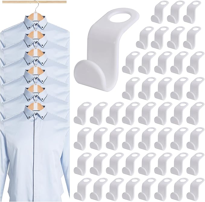 MCPINKY 50PCS Hanger Hooks, Hanger Connector Hooks Closet Space Savers for Hanging Clothes, White