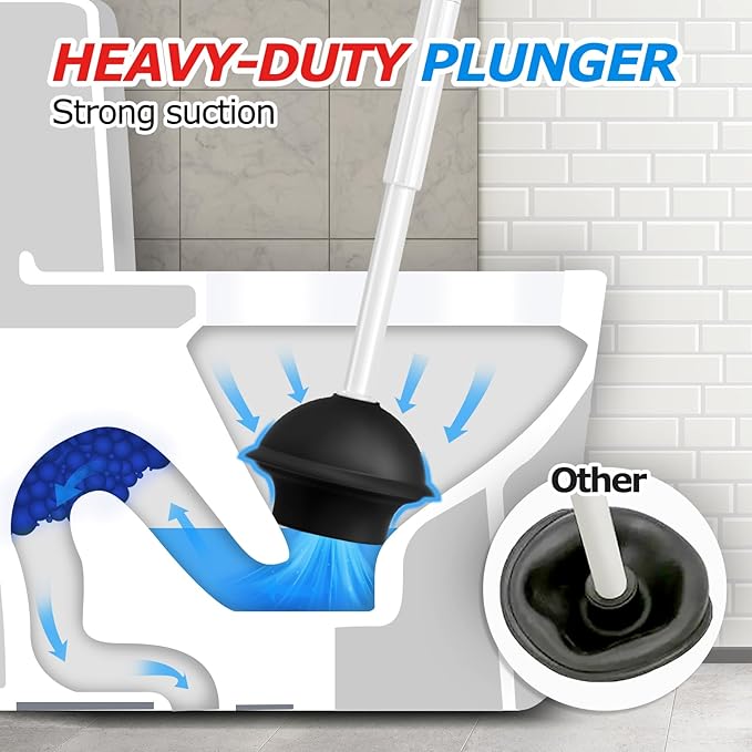 2Pack 2 in 1 Toilet Brush and Plunger Set, Toilet Bowl Brush Plunger Set,Extended Handle Plunger,Bathroom Cleaning Tools,Toilet Brush Plunger Combo,Cleaning Brush（Pearl White，21inch）