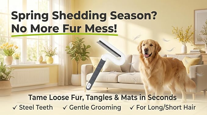 Pet Flea Comb for Dogs & Cats - Steel Teeth Detangler for Tangles, Mats, and Loose Fur - Gentle Grooming Tool for Long & Short Hair Pets (Lime Green)