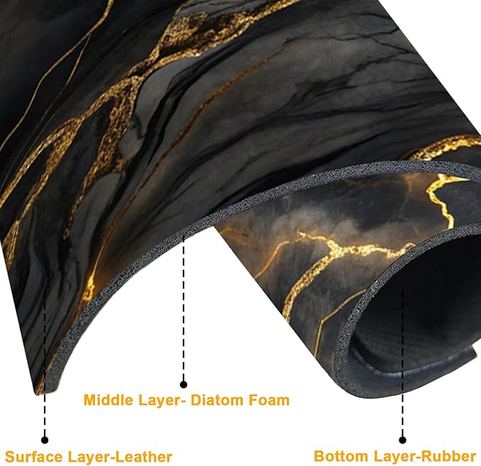 2 Pack Marble Texture Sink Splash Guard Faucet Mat Liquid Gold Marble Texture Super Absorbent Fast Drying Mat Sink Gadgets-Splash Guard Behind Faucet Drip Catcher for Kitchen Bathroom, 23.5"x5.5"