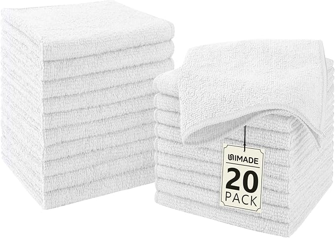 Washcloths - 20 Pack - Face Towels (12" x 12"), Highly Soft Wash Cloths and Hand Towels, Fast Drying Multi-Purpose Microfiber Cleansing Cloths for Bathroom, Hotel, Spa, and Salon - White