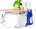 Trash Bag Dispenser Under Sink Organizer, 2-in-1 Acrylic Trash Bags Holder with Bamboo Lid, Holds Large Rolls up to 100 Count, Garbage Bag Storage Container for Kitchen, Pantry, Laundry Room