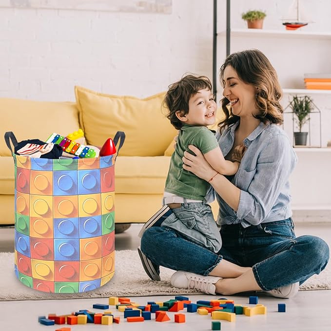 FXOLCSHE Toy storage basket,Building block toy storage basket,Nursery laundry hamper,Waterproof foldable laundry basket for kids,Clothes Organizer Basket,Toys Box,Room Decor(Blocks)