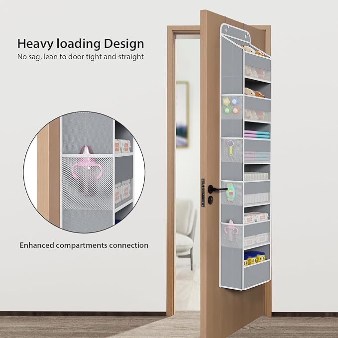 Univivi Door Hanging Organizer Nursery Closet Cabinet Baby Storage with 6 Large Compartments and 8 Side Pockets for Cosmetics, Toys and Sundries