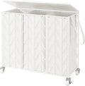 WOWLIVE Laundry Basket with Wheels, 142L Laundry Hamper 3 Section with Lid, Dirty Clothes Hamper with Removable Bags, Large Capacity Iron-Made Laundry Basket Organizer Laundry Sorter for Dorm, White