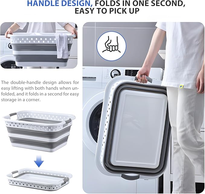 Monozuki Collapsible Plastic Laundry Basket 11.1 gallon(42L) Eco-recycled material - Foldable Pop Up Storage Container/Organizer - Space Saving Hamper/Basket BPA Free