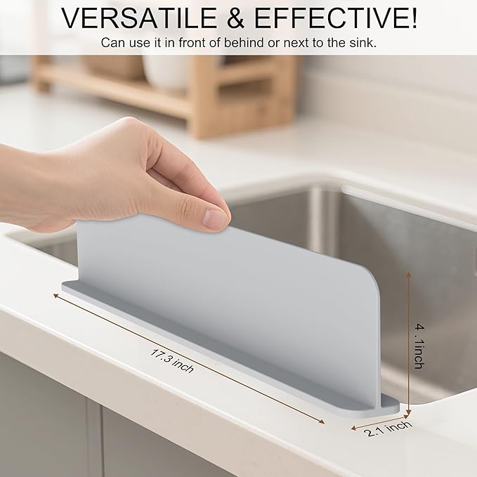 Silicone Sink Splash Guard, Sink Splash Guard with Suction Cup, Kitchen Sink Splash Guard That Can Be Placed Behind The Sink, Sink Splash Guard(17.3 x 4.1 Inch Grey)