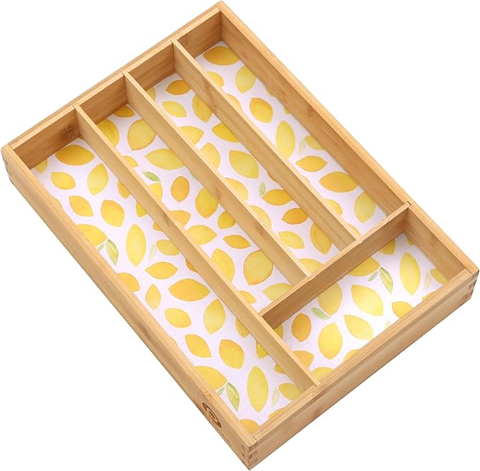 Drawer Organizer - Silverware Organizer with 5 Slots, Lemon Print