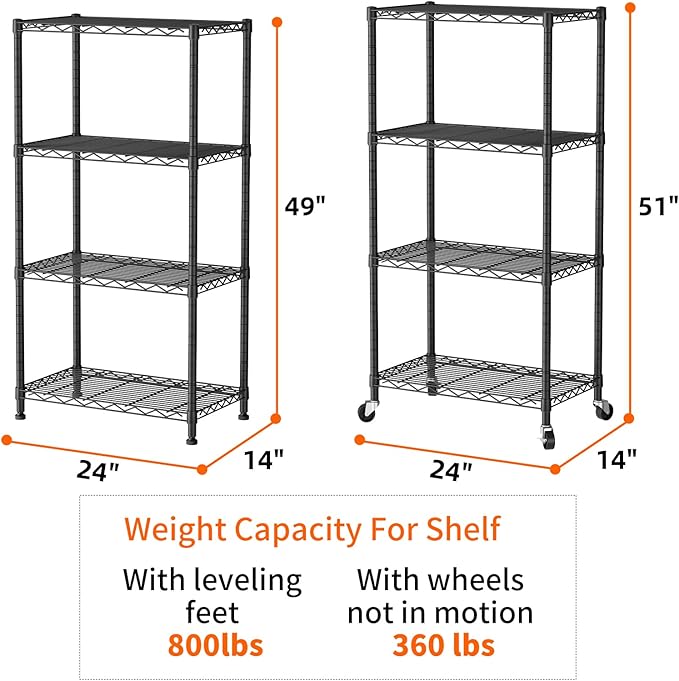 SINGAYE 4 Shelf Storage Wire Shelves Closet Bathroom Organizers Metal Pantry Kitchen Garage Shelving Unit Laundry Room Organization Home Narrow Rack Net Basket with Wheels White