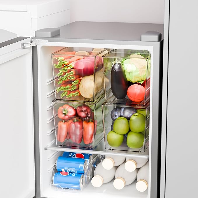 Yieach 6 Pack Stackable Clear Storage Bins with Lids,Large Pantry Bins Organization and Refrigerator Organizer with Handle,BPA FREE Kitchen Storage Containers and Cabinet bins for Organizing Snack,Toy