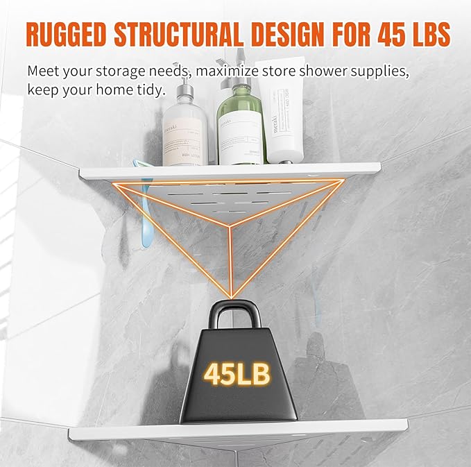 HBXS Corner Shower Shelf with Razor Hole, Rustproof Stainless Steel Shower Organizer, No Drilling Tile Shower Shelves, Modern Bathroom Shelf for Tile Wall, Grout in Shelf for Bathroom 2-Pack, 10"