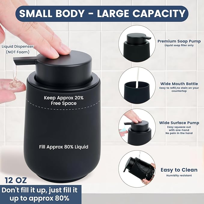 Black Bathroom Accessories Set - 4 Pcs Bathroom Accessory Sets with Toothbrush Holder,Lotion Soap Dispenser,Qtip Holder Dispensr & Vanity Tray,Bathroom Countertop Vanity Oganizer - Matte Black