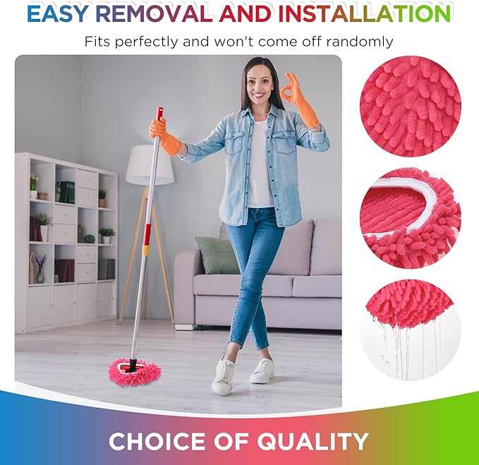 Baderke 6 Pack Chenille Mop Heads Replacements Compatible with 1 Tank System Chenille Duster Replacement Heads Microfiber Spin Mop Refill Pads Reusable Dust Refills for Floor Cleaning (Multicolor)