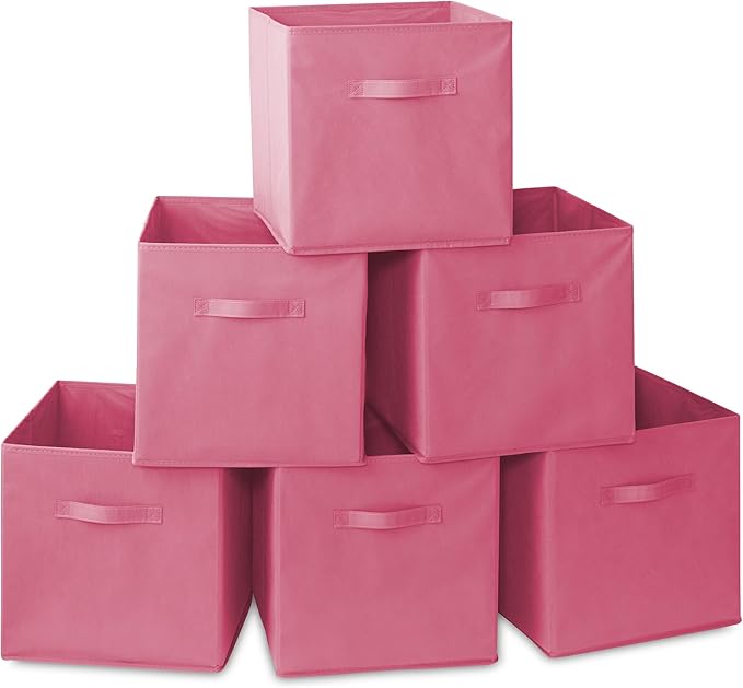 Casafield Set of 6 Collapsible Fabric Cube Storage Bins, Hot Pink - 13" Foldable Cloth Baskets for Shelves, Cubby Organizers & More