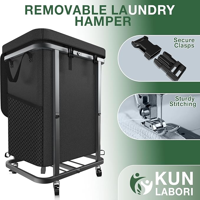 40 Gal(150L) High Grade Large Laundry Basket with Wheels, Rolling Laundry Hamper, Laundry Cart with Metal Frame and Removable Bag Design, Suitable for Laundry Room (Black, 150L)