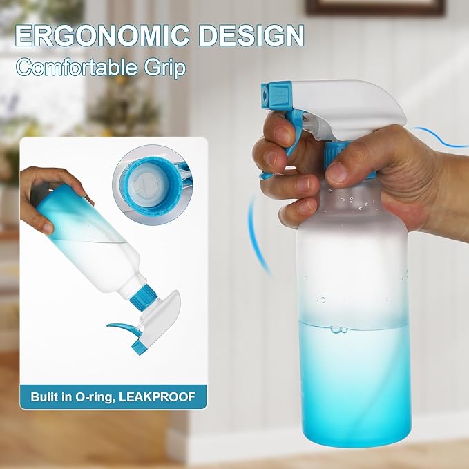 Spray Bottles Plastic Spray Bottle for Hair Mist/Stream Heavy Duty Empty Spray Bottles for Cleaning Solutions, Plants, Cooking (16.9oz-Blue)