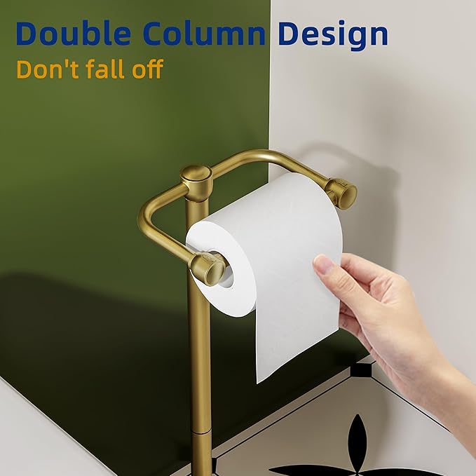 RUACQ Toilet Paper Holder Stand, Bathroom Toilet Paper roll Holder Free Standing with Storage for 4 Rolls, Post Pivoting Design, Stable Weighted Base, SUS304 Stainless Steel (Brushed Gold)