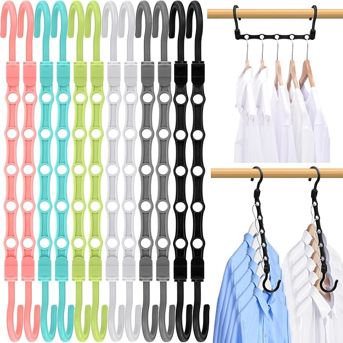 Closet Organizers and Storage, Magic Space Saving Hangers for 60 Heavy Clothes, College Dorm Room Essentials, Sturdy 360° Swivel Hooks Cascading Hanger, Bedroom Home Organization Essentials, 12 Pack