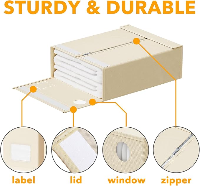SpaceAid 2 Pack Bed Sheet Organizers and Storage, Foldable Sheet Organizer for Linen Closet, Sheets Set Folder Keeper with Window XL (Queen & King Size) Organizing Bedding Container, Beige