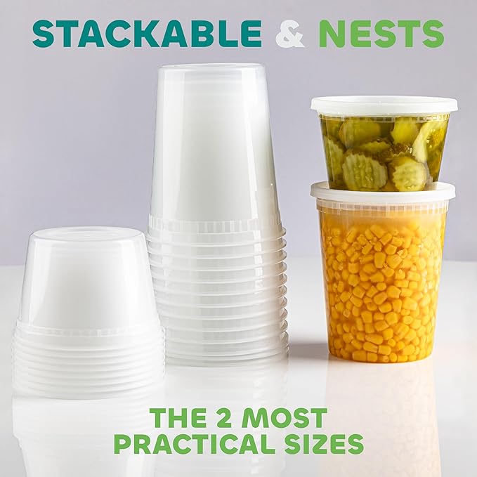 JoyServe Deli Food Containers with Lids - (144 Sets) Bulk Case of 72-32 Oz Quarts & 72-16 Oz Pints Airtight Food Storage Takeout Meal Prep Containers, BPA-Free, Dishwasher, Microwave Safe