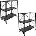 HealSmart Heavy Duty 3-Tier Foldable Metal Rack, 14.96" D x 27.95" W x 34.25" H Storage Shelving Unit 750 lbs with Wheels Moving Organizer Shelves for Garage Kitchen, Black, 2 Pack