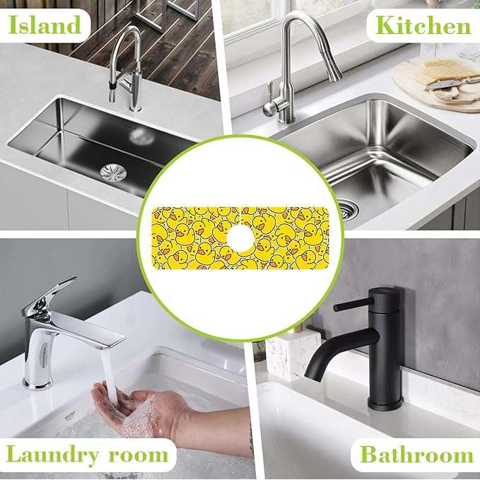 Sink Splash Guard Faucet Mat Rubber Ducky Absorbent Fast Drying Mat Sink Gadgets Splash Guard Behind Faucet Drip Catcher for Kitchen Bathroom 15.5"X5.5"