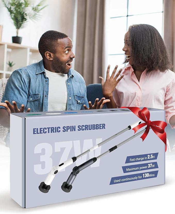 Homtronics Electric Spin Scrubber, [IPX8 Waterproof ] [50KG Torque] Shower Scrubber with 9 Brush Heads, 2 Speed Mode, 4 Adjustable Angles, Electric Brush for Cleaning for Bathroom Floor Tile