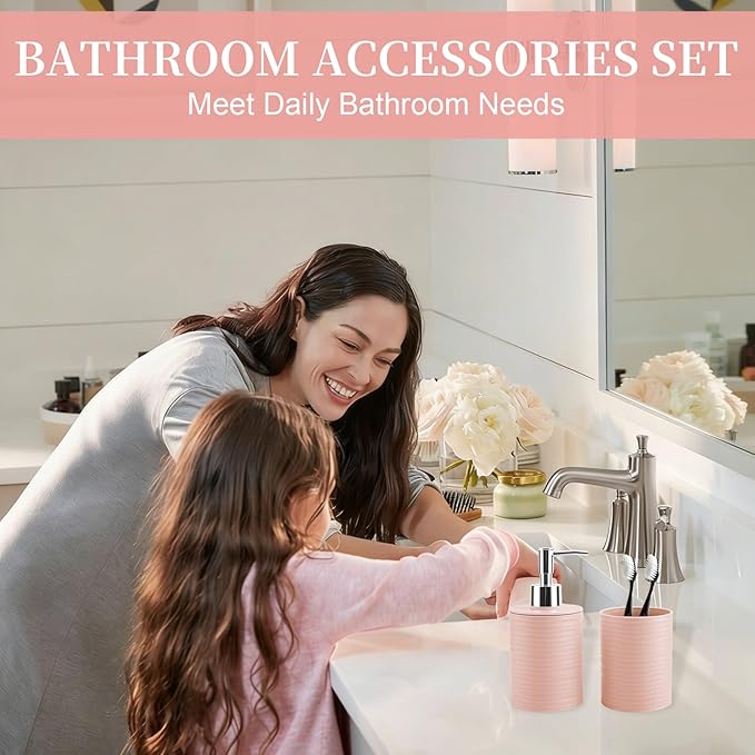 2 Piece Bathroom Accessory Set, Bathroom Accessories Set Include Soap Dispenser and Toothbrush Holder for Modern Bathroom Decor