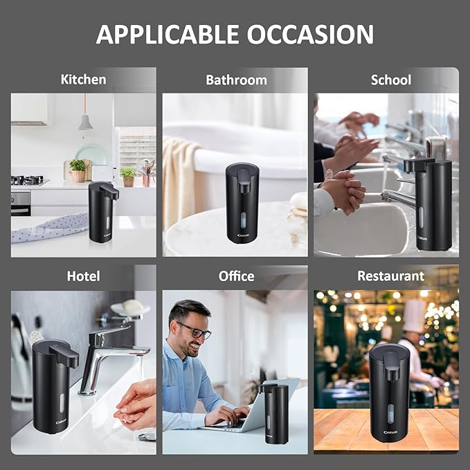 Automatic Soap Dispenser, Automatic Soap Dispenser Touchless, Kitchen & Bathroom, 3 Adjustable Volume for Liquid Soap, Water-Resistant, Hotel, Restaurant and School, Clog-Free, Black