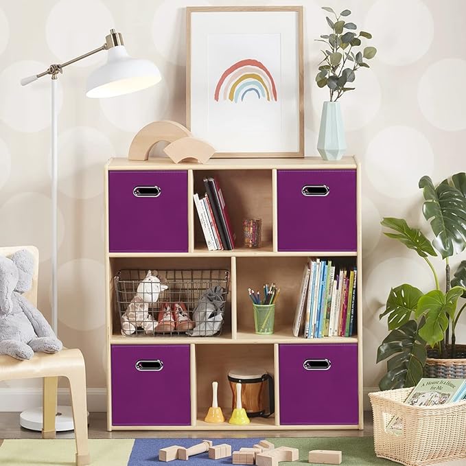 Fabric Cloth Storage Bins,Fabric Cube Organizer with Dual Handles Foldable Cube Storage Baskets for Home Bedroom Storage,Set of 8,(Purple)