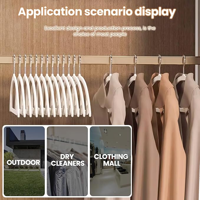 Jiang&Rong 60 Pack Beige Velvet Hangers, Ultra Thin Space Saving Non-Slip Clothes Hangers, No Shoulder Bumps Suit Hangers for Sweaters, Jackets, Pants, Dresses & Shirts, Heavy Duty Velvet Coat Hanger
