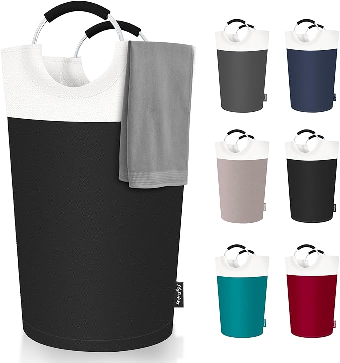 90L Laundry Basket, Collapsible Laundry Hamper with Padded Handles, Waterproof Laundry Bag, Tall Clothes Hamper Stand Up Well, Foldable Laundry Baskets for Easy Storage(Black)
