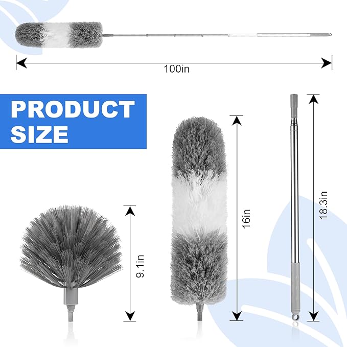 Dusters for Cleaning,Cobweb Duster Feather Duster with Extension Pole,3PCS Ceiling Fan Cleaner Duster,Long Duster Extended Handle,Blind Cleaner Dusting