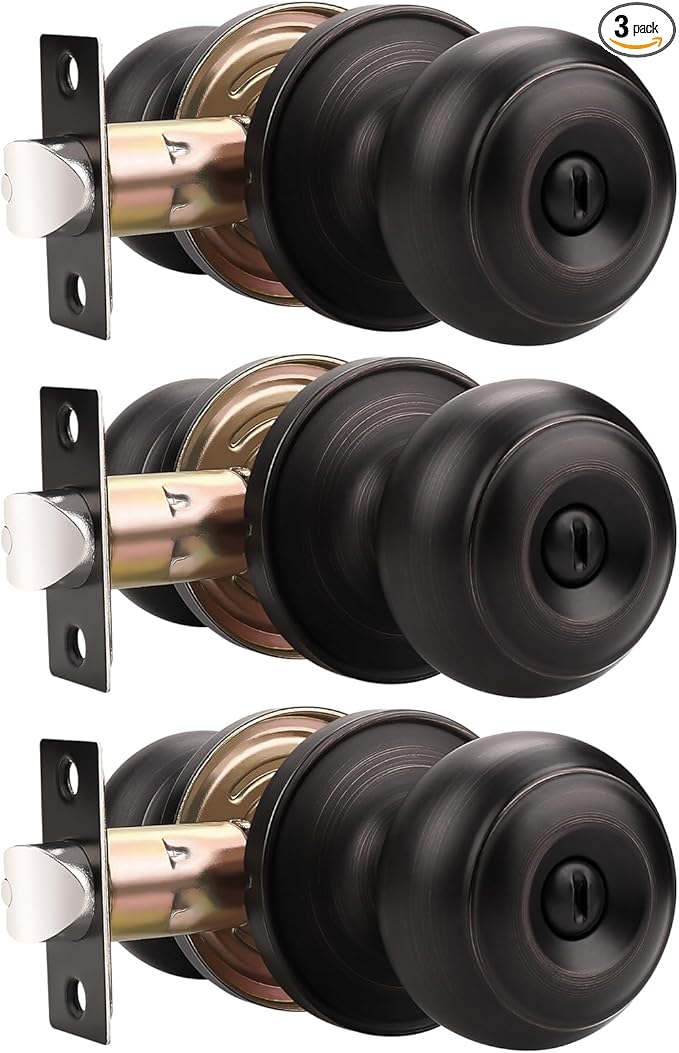 Probrico 3 Pack Interior Bathroom Privacy Keyless Doorknobs Door Lock Lockset in Oil Rubbed Bronze
