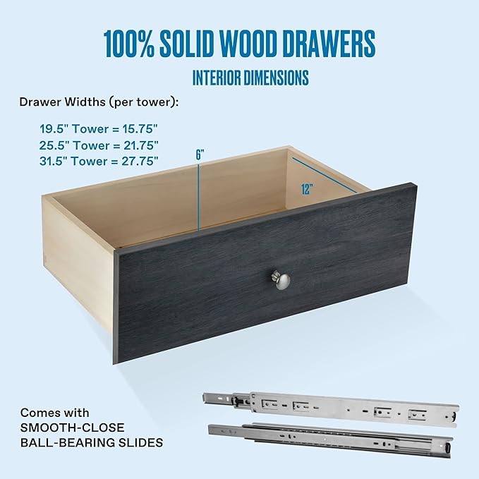 Closet Shelves Tower - Modular System With Drawers (4) - Corner Organizer and Storage Shelves (Gray, 19.5 Inches Wide)