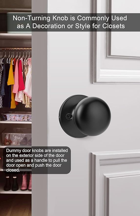 Goldenwarm Black Dummy Door Knobs, No-Turning Door Knob，Matte Black Inactive Half Door Handle for Closet Doors(2 Pieces)