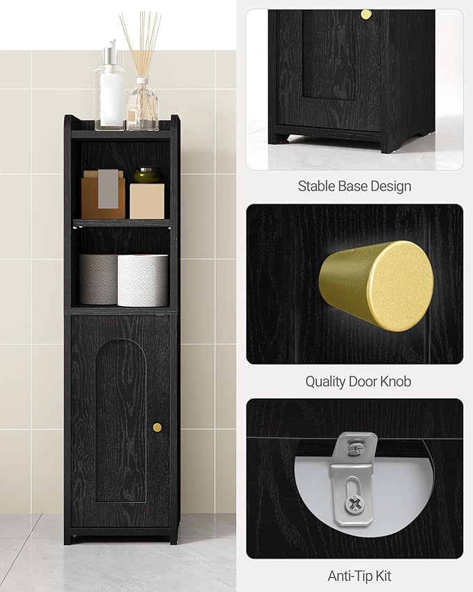 Bathroom Storage Cabinet, Corner Floor Cabinet with Doors and Adjustable Shelf, Narrow Toilet Paper Cabinets, Bathroom Organizer for Small Spaces, Black, BC19704X