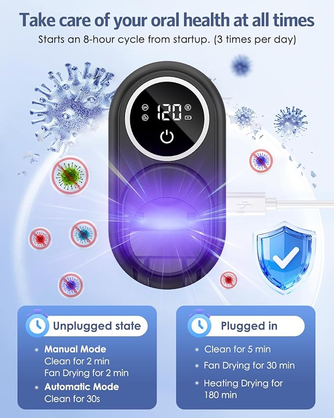 Temracha Toothbrush Sanitizer Holder, Upgraded UV Toothbrush Holder with Dual-Mode Clean & Air Dry, LED Smart Screen, Auto-Inductive Cover, Toothbrush Wall Mounted Cleaner Organizer for Bathroom, Trip